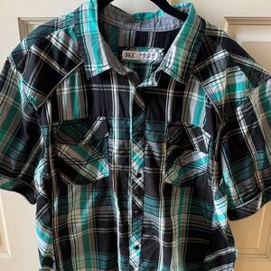 BKE Teal and Black Plaid Shirt